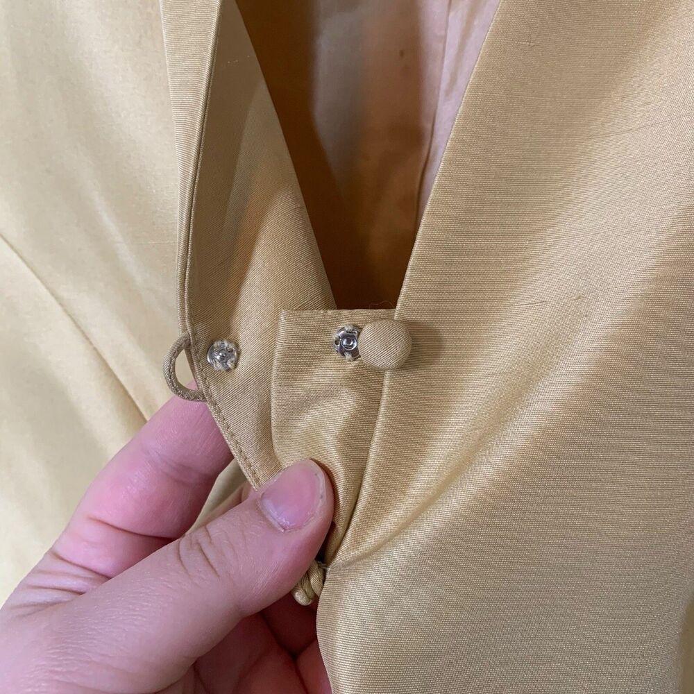 Adrianna Papell Blazer Jacket Womens Size 10 Yellow 100% Silk Button 3/4 Sleeve - Picture 8 of 11